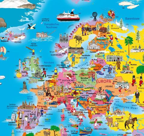 W108 Illustrierte politische Weltkarte (Kinderweltkarte)