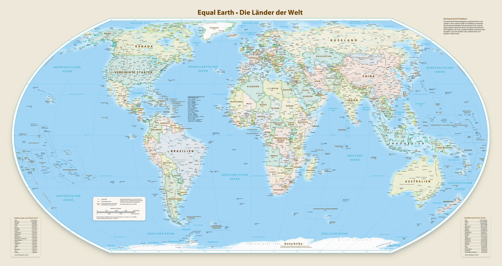 W41 Weltkarte Politisch - Equal Earth (140x72)