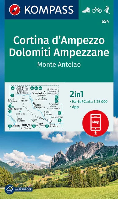 654 Cortina d'Ampezzo, Dolomiti Ampezzane 1:25.000 - Kompass Wanderkarte