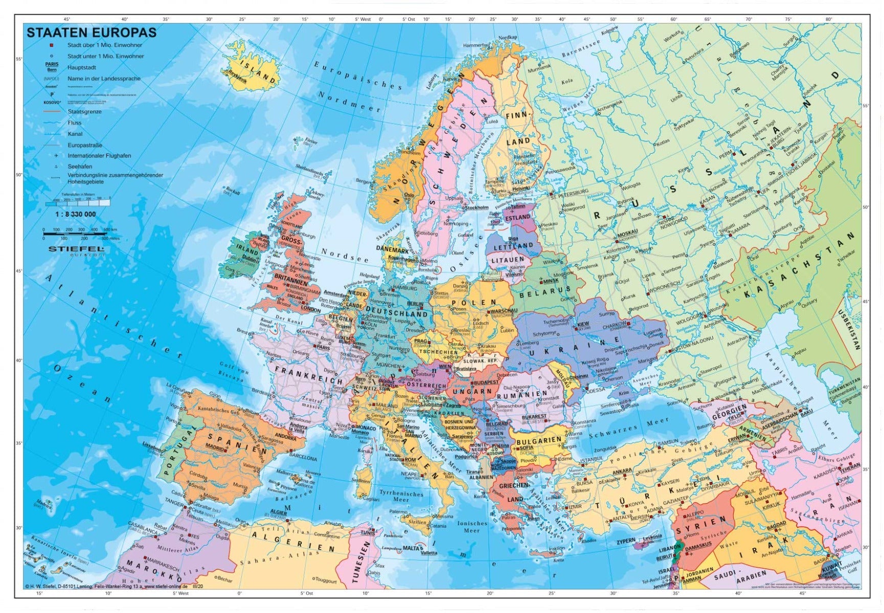 E107x Staaten Europas politisch mit Bestäbung - 95x66 cm Stiefel Verlag