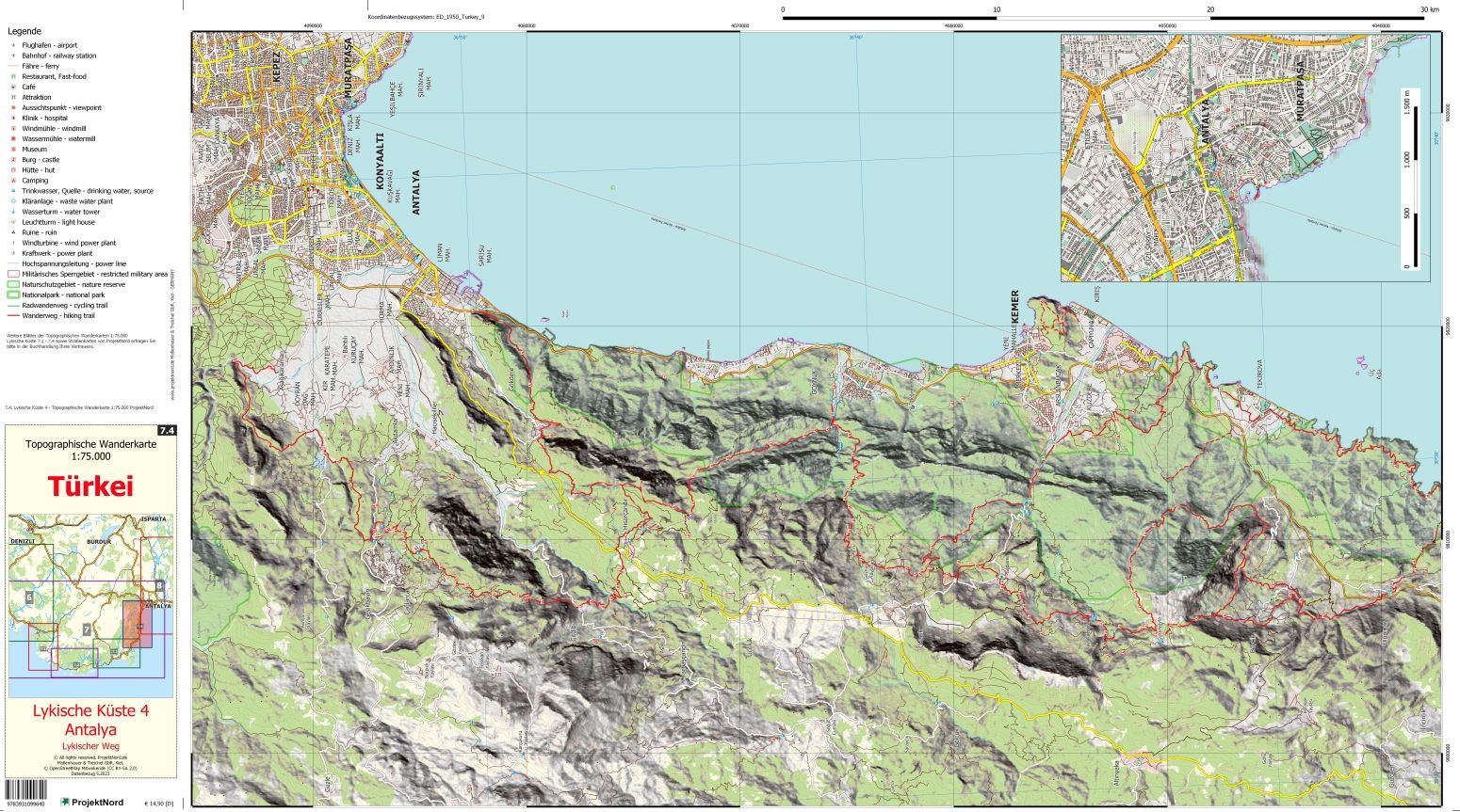 Lykische Küste 4 - Antalya - Lykischer Weg - Topographische Wanderkarte 1:75.000 Türkei (Blatt 7.4)