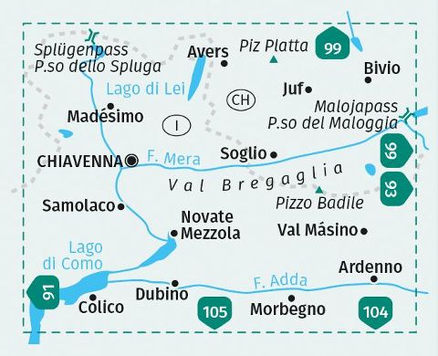 92 Chiavenna-Val Bregaglia - Kompass Wanderkarte