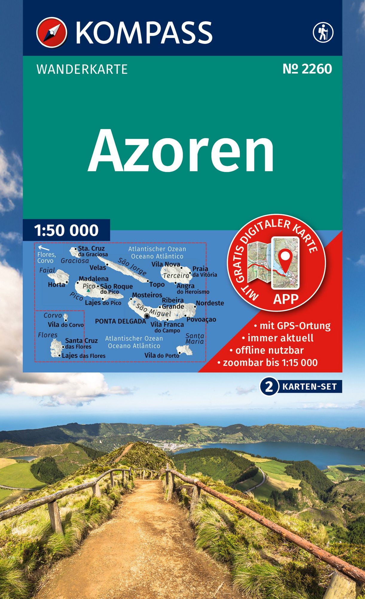 2260 Azoren 1:50.000 - Kompass Wanderkarte Portugal