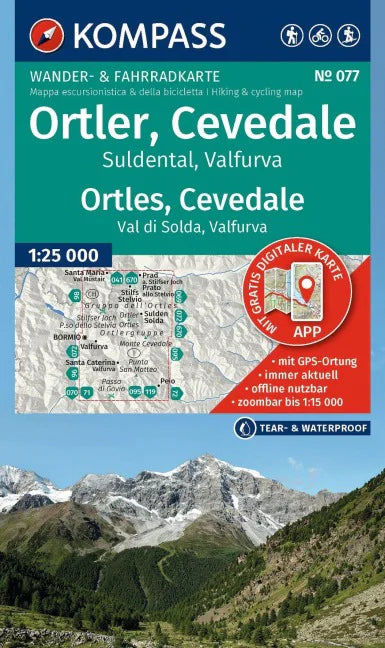 077 Ortler, Cevedale, Suldental, Valfurva - Kompass Wanderkarte