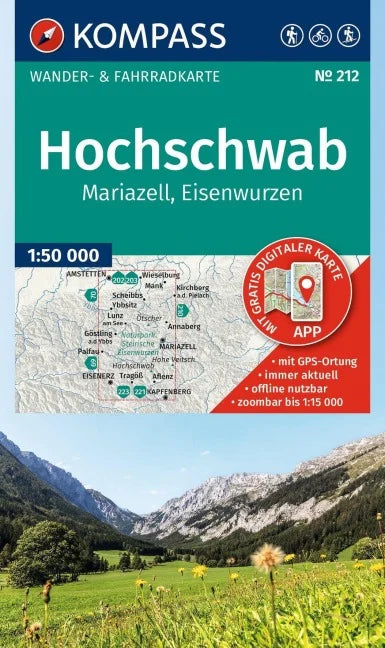 212 Hochschwab, Mariazell, Eisenwurzen 1:50.000 - Kompass Wanderkarte