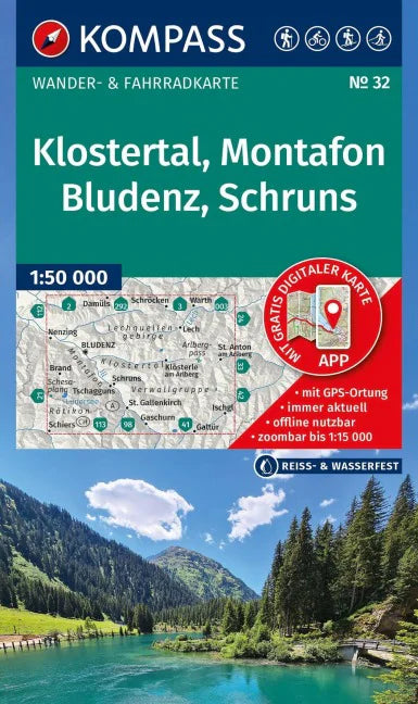 32 Bludenz, Schruns, Klostertal 1:50.000 - Kompass Wanderkarte