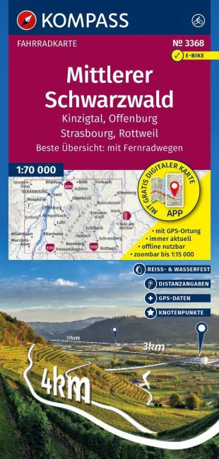 KOMPASS Fahrradkarte 3368 Mittlerer Schwarzwald Strasbourg 1:70.000