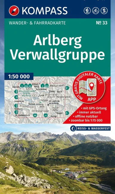 33 Arlberg, Verwallgruppe 1:50.000 - Kompass Wanderkarte