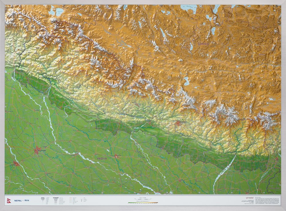Nepal Reliefkarte gross