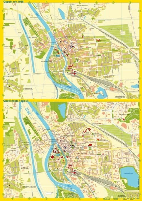 Oppeln 1938 / Opole heute - Stadtplan