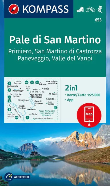 653 Pale di San Martino 1:25.000 KOMPASS Wanderkarte