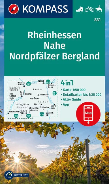 831 Rheinhessen, Nahe, Nordpfälzer Bergland 1:50.000 - Kompass Wanderkarte