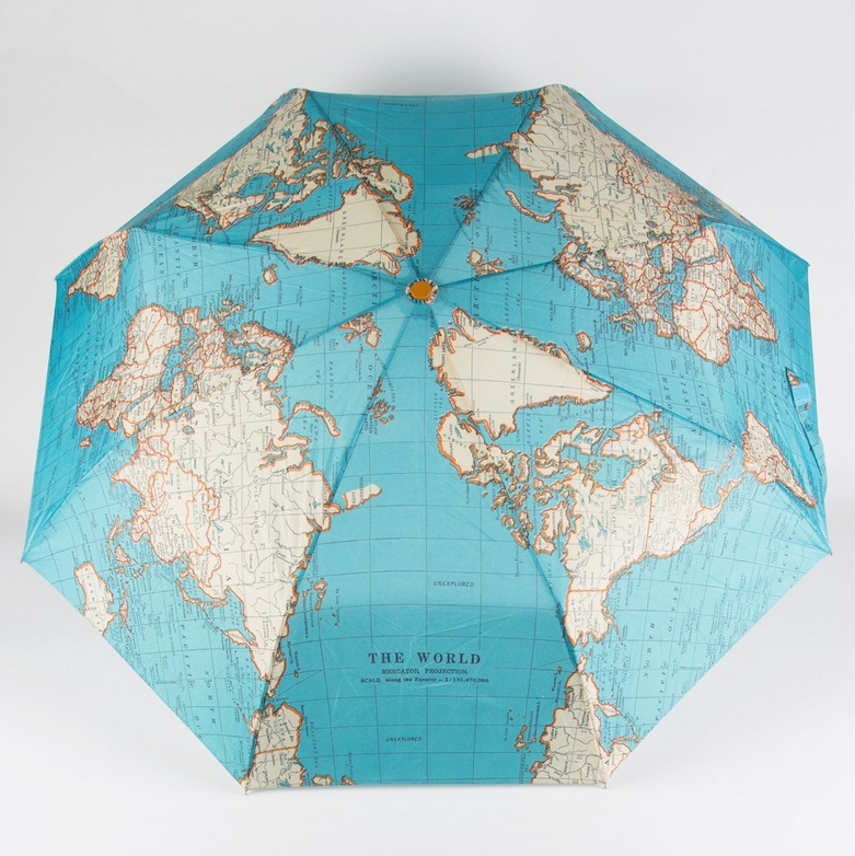 Regenschirm mit Weltkarte / Vintage Map Folding Umbrella