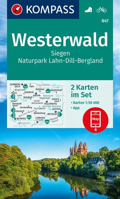847 Westerwald, Siegen, Naturpark Lahn-Dill-Bergland 1:50.000 - Kompass Wanderkarte