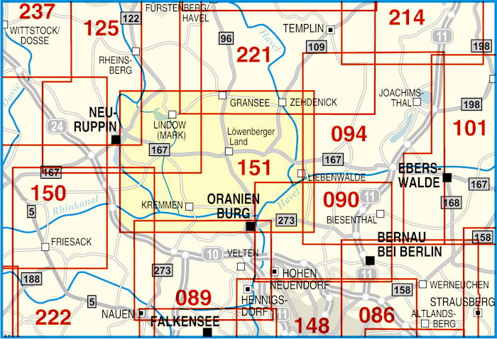 151 Löwenberger Land, Gransee, Zehdenick und Umgebung - 1:50.000 Rad- und Wanderkarte