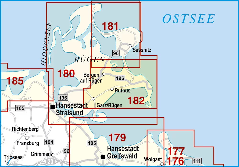 182 Insel Rügen, Bergen, Göhren, Baabe, Binz, Sellin und Umgebung - 1:35.000