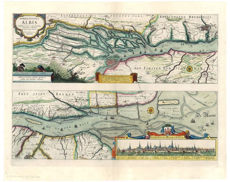 Hamburg und die Elbe um das Jahr 1650 von Johannes Janssonius