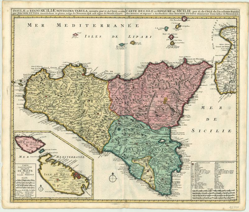 2442   Ottens: Insulae et Regni  Siciliae Novissima Tabula 1730