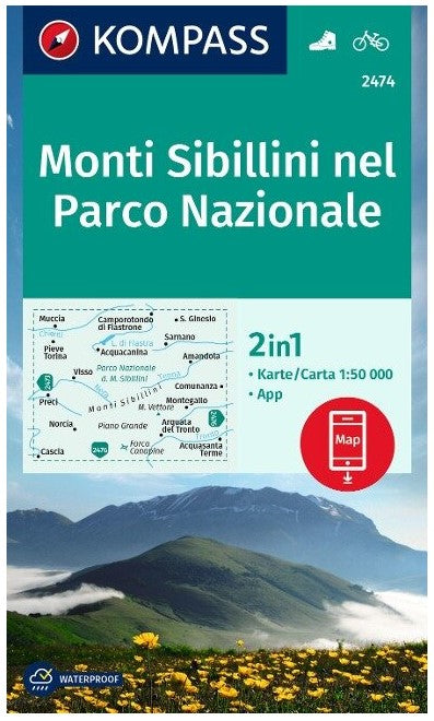 2474 Monti Sibillini Kompass Wanderkarte