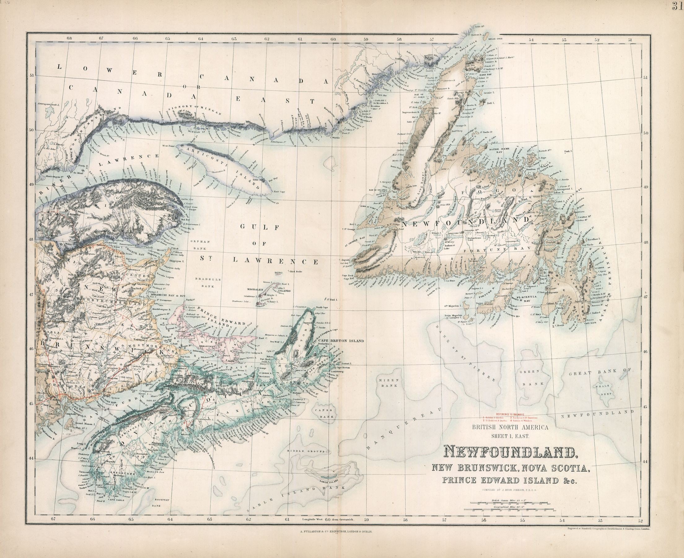 Fullarton, Archibald: British North America sheet I. East. Newfoundland, New Brunswick, Nova Scotia, Prince Edward Island & c. 1874