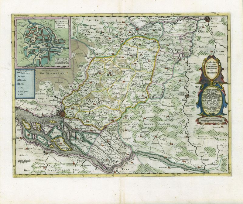 2701   Blaeu, Joan / Mejer, Johannes: Praefecturae Trittow, Reinbeeck, Tremsbüttel et Steinhorst.  1662