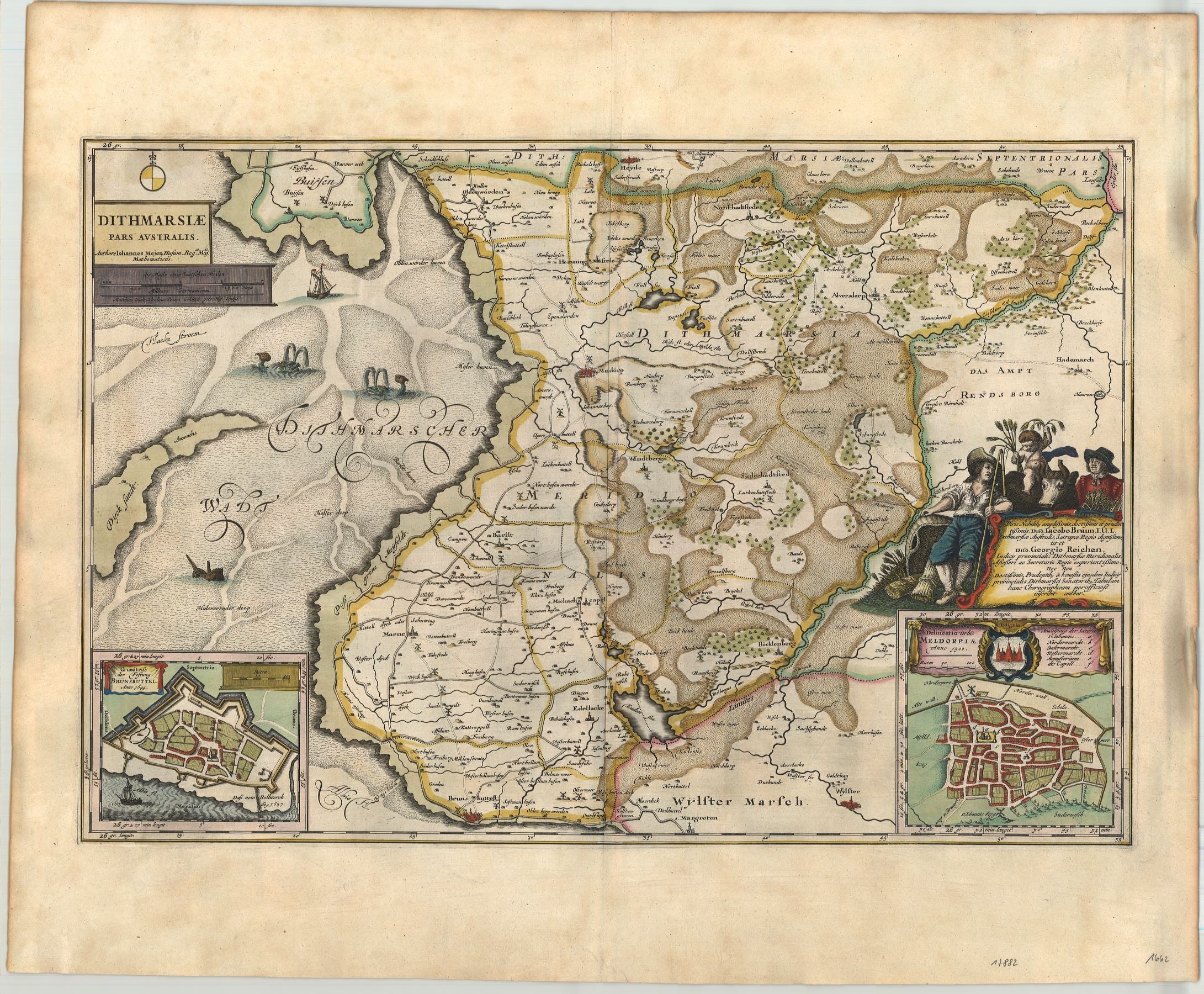 Dithmarschen Südwesten im Jahr 1662 von Joan Blaeu & Johannes Mejer