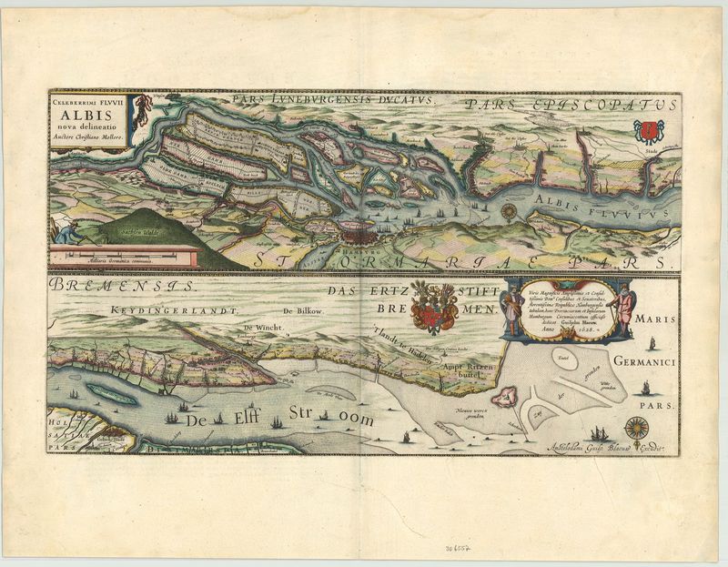 Hamburg - Elbe im Jahr 1628 von Willem Janszoon Blaeu