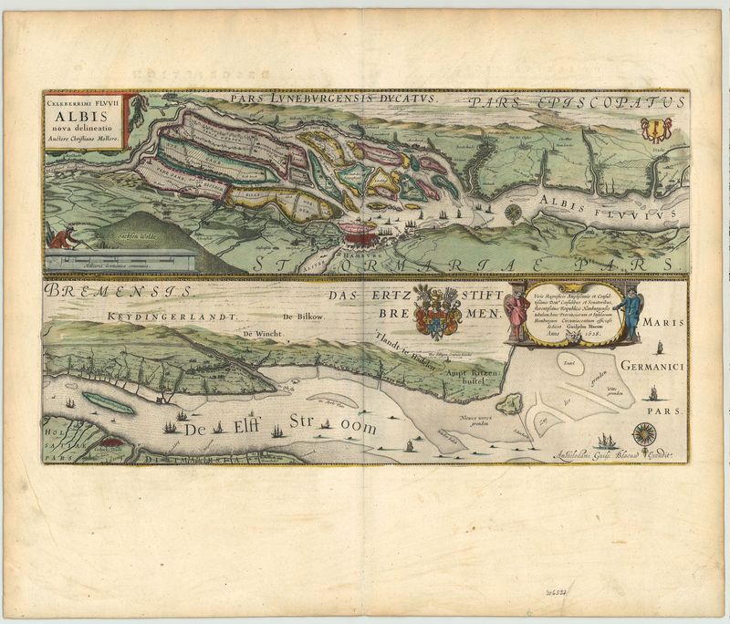Hamburg und die Elbe im Jahr 1628 von Willem Janzoon Blaeu