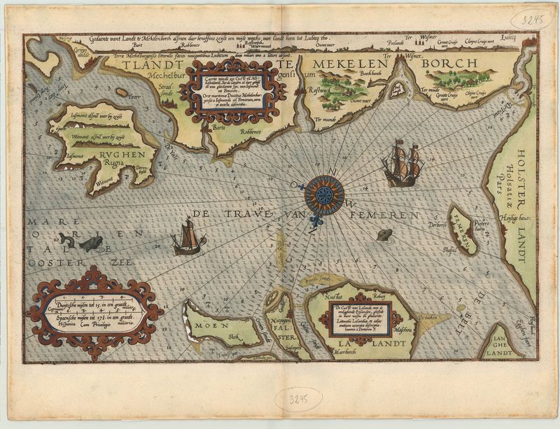 Prächtige Seekarte aus Mecklenburg im Jahr 1586 von Lucas Janszoon Waghenaer