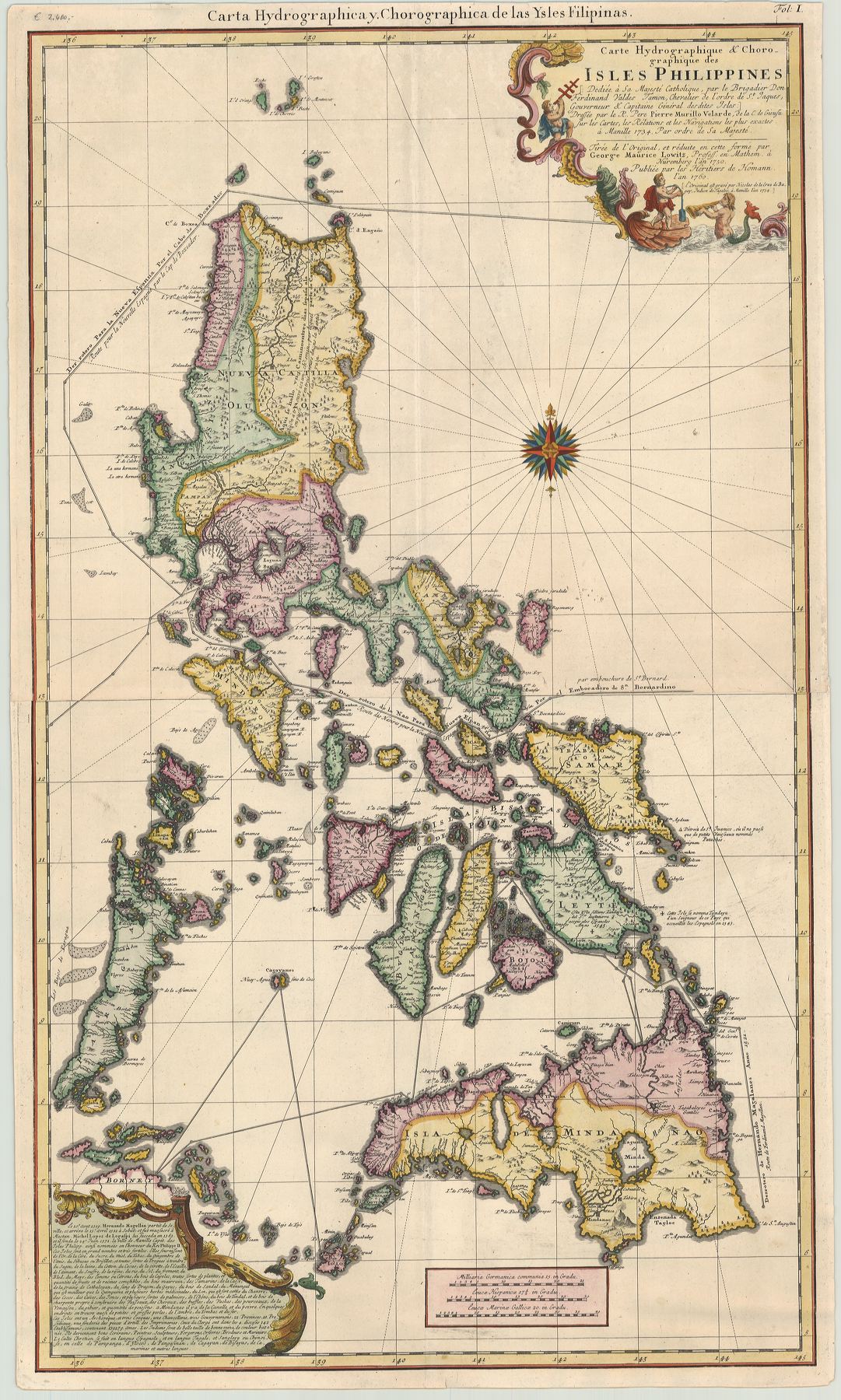 R2807  Homann Erben: Carte Hydrographique & Chorographique des ISLES PHILIPPINES 1750