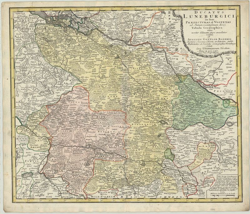 2836   Homann Erben: Ducatus Luneburgici in suas Praefecturas et Vogteyas ad Statum recentissimum divisi Tabula Geographica nunc noviter delineata. 1765