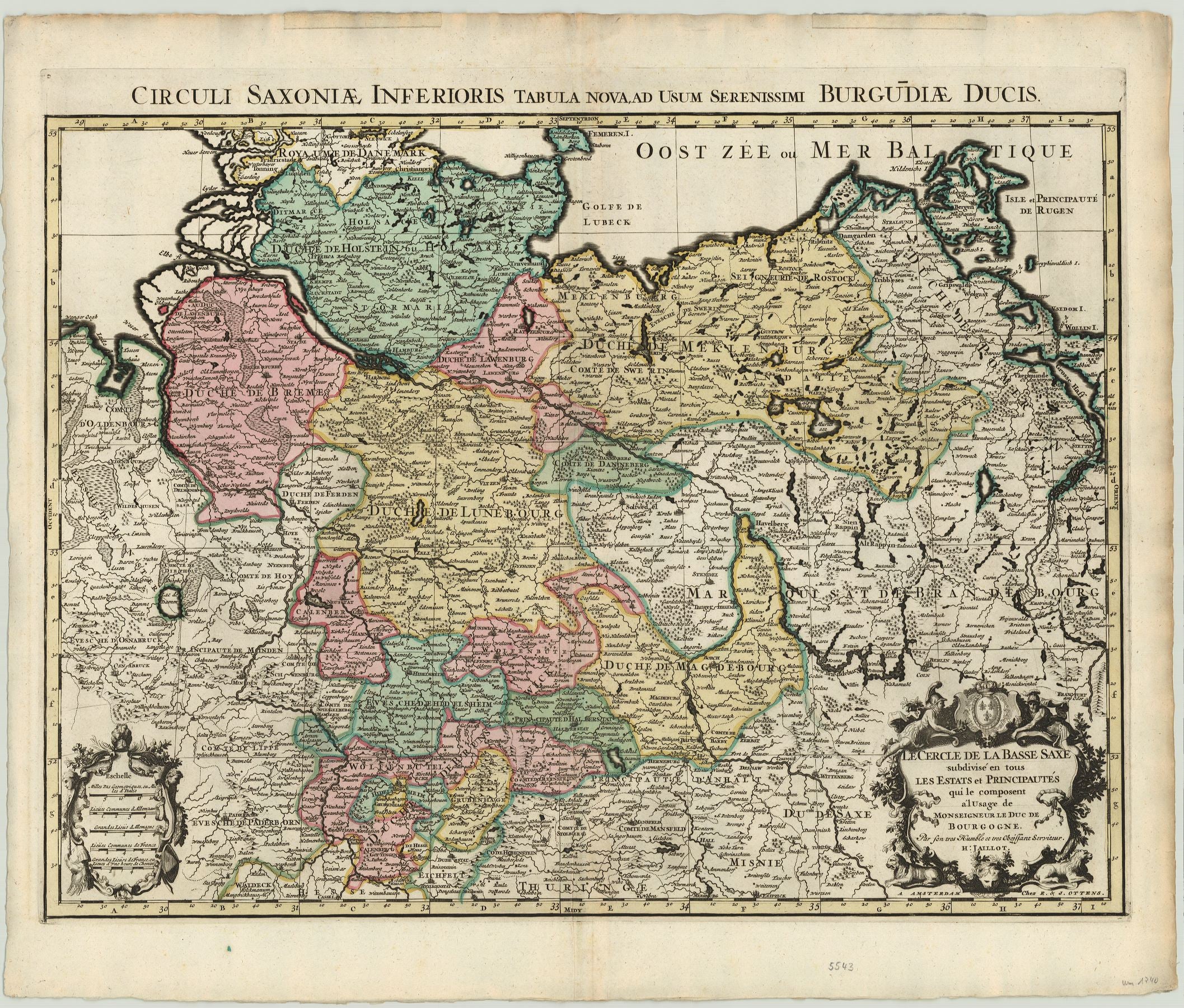 Niedersachsen Kreis um das Jahr 1740 von Alexis-Hubert Jaillot bei Reiner & Josua Ottens