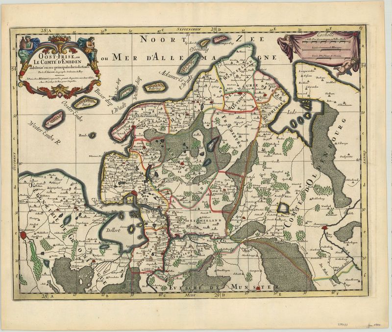 2898   Sanson, Nicolas bei Jaillot, Alexis-Hubert : Oost-Frise, ou Le Comté D´ Embden subdivisé en ses principales Iurisdictions. 1700