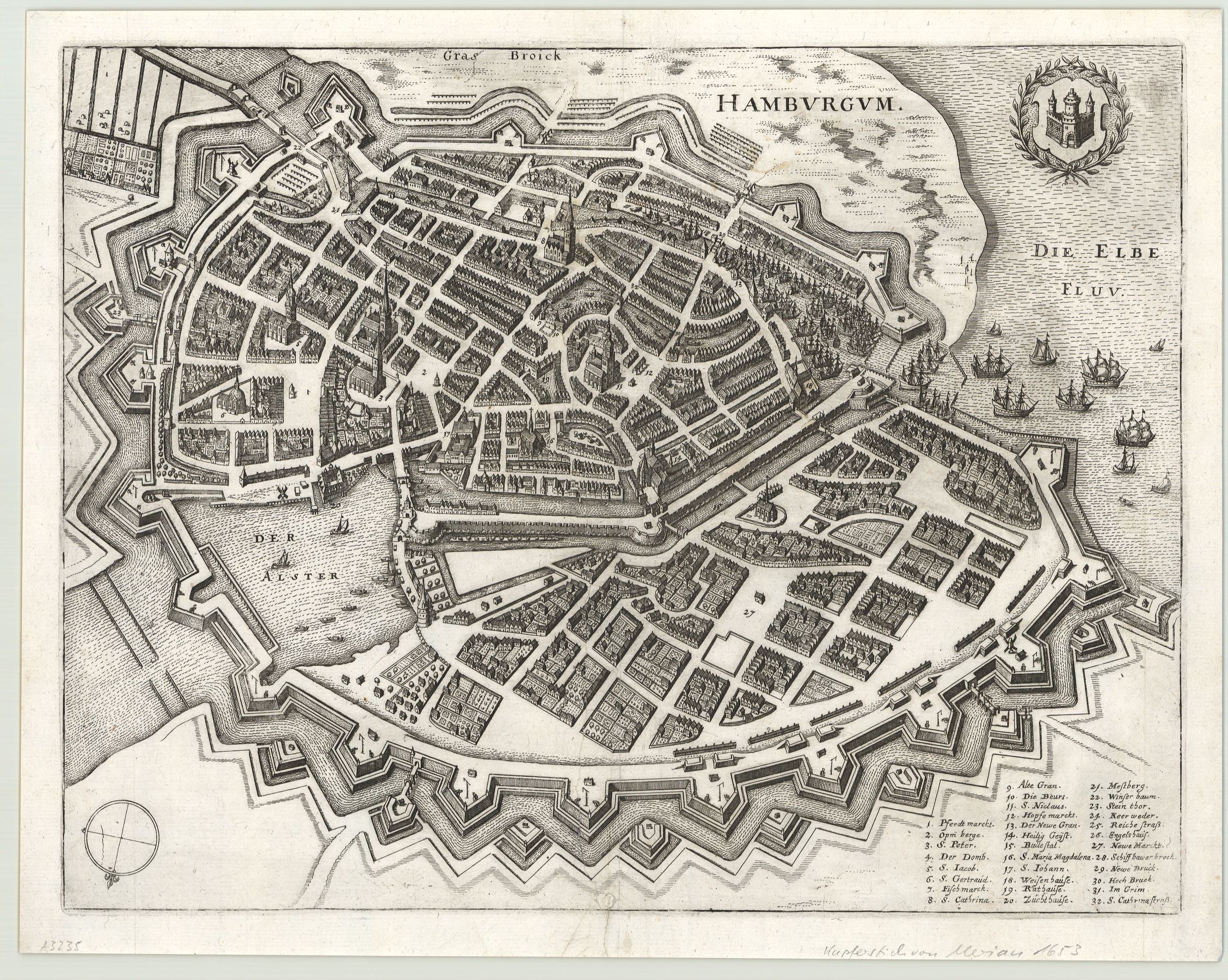 Hamburg im Jahr 1653 von Mattheus Merian