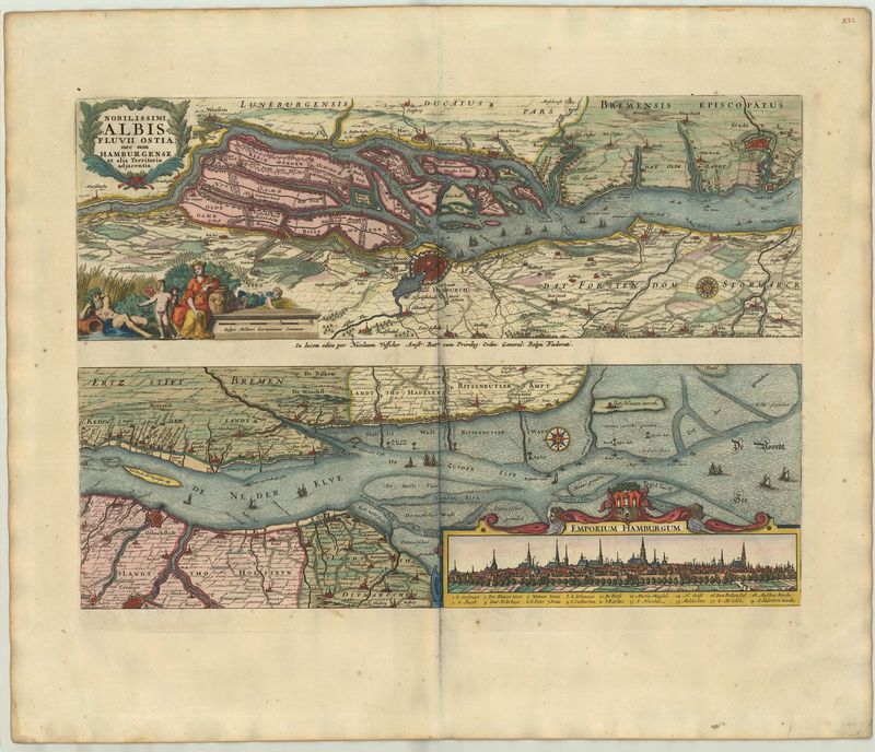 R2982   Visscher, Nicolaus : Nobilissimi Albis Fluvii Ostia nec non Hamburgense et alia Territoria adjacentia   1700