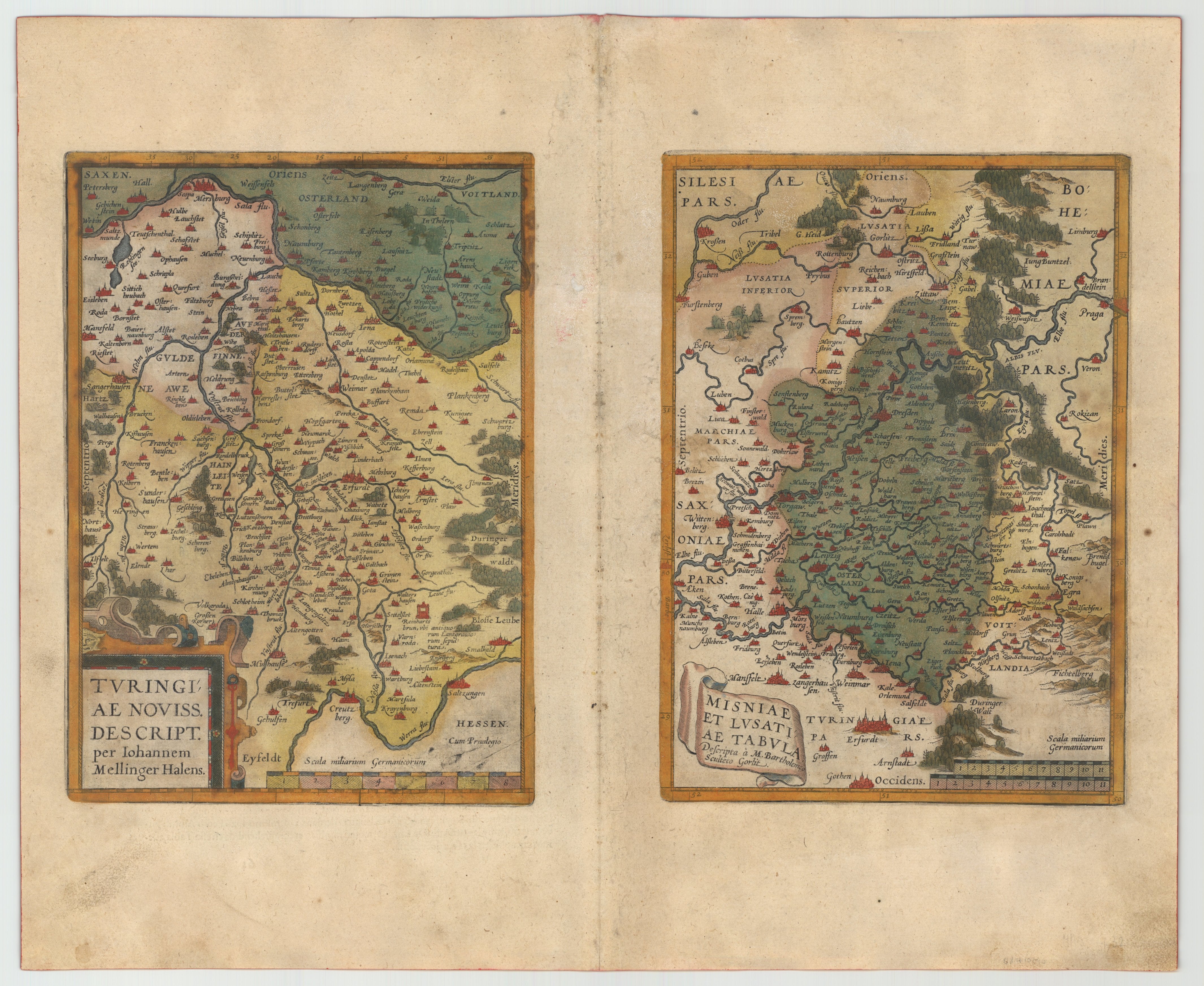 Lausitz und Thüringen (2 Karten auf 1 Blatt) im Jahr 1573 von Abraham Ortelius