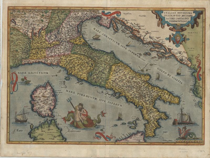 R3020   Ortelius, Abraham: Italiae Novissima Descriptio Auctore Iacobo Castaldo Pedemontano   ab 1570