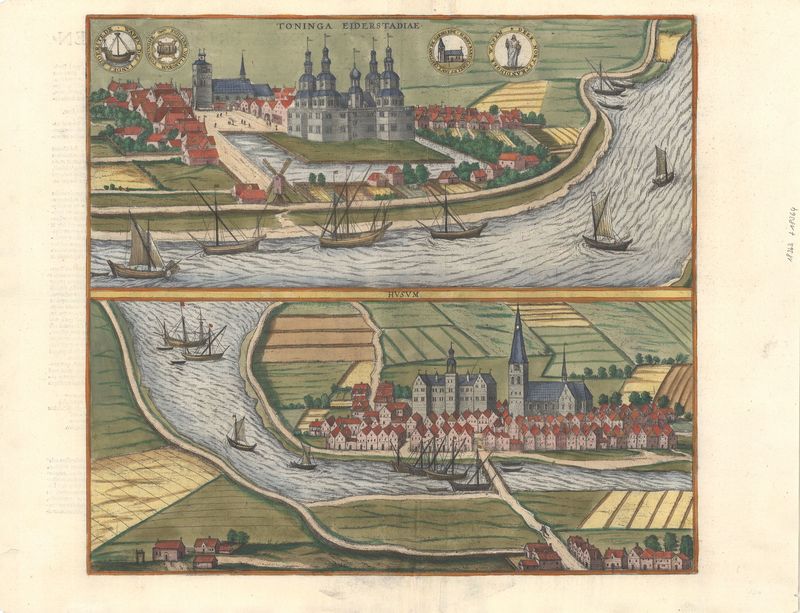 Tönningen - Husum im Jahr 1598 von Georg Braun & Frans Hogenberg