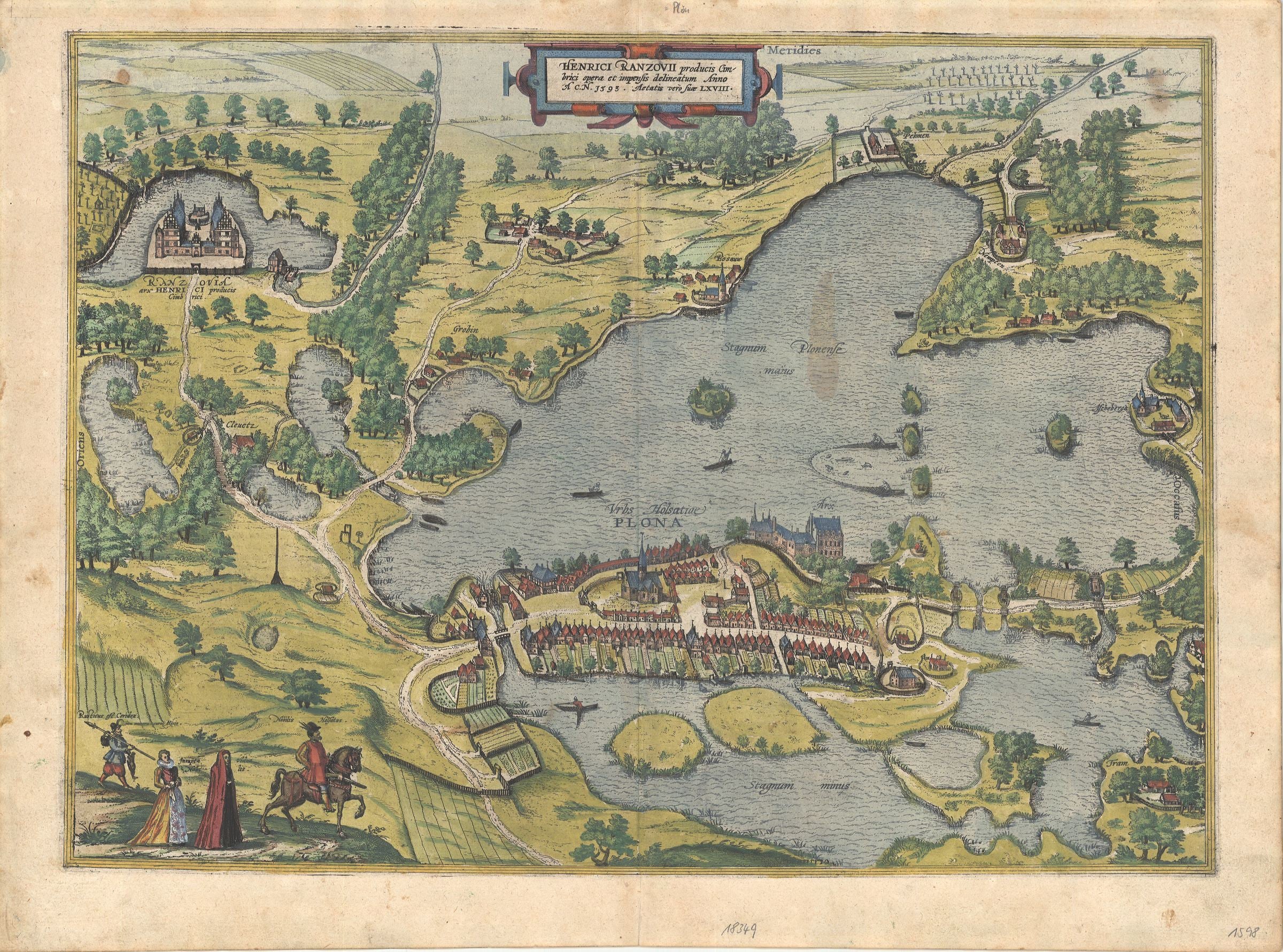 Plön im Jahr 1598 von Georg Braun & Frans Hogenberg