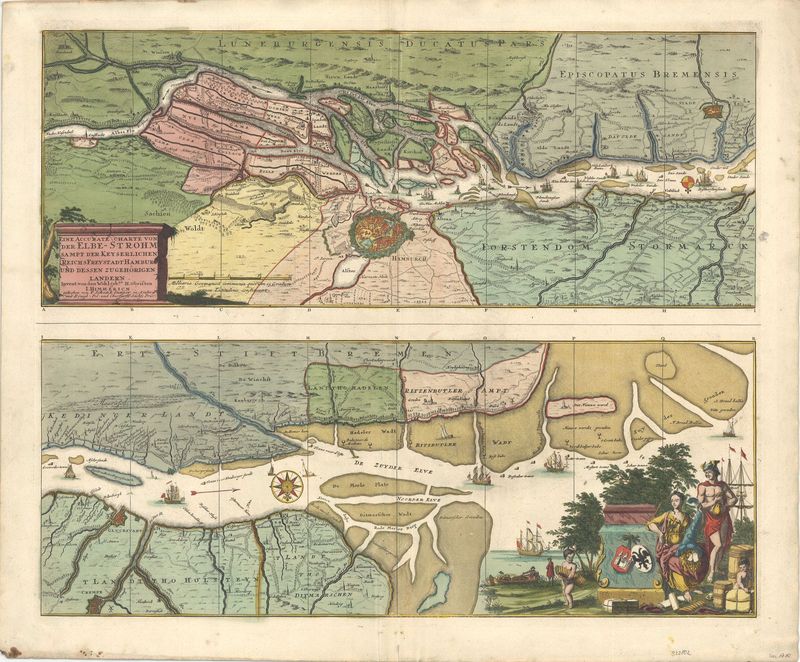 3055   Himmerich, Johann / Schenk, Petrus: Eine Accurate charte v. d. Elbe-Strohm.  1710