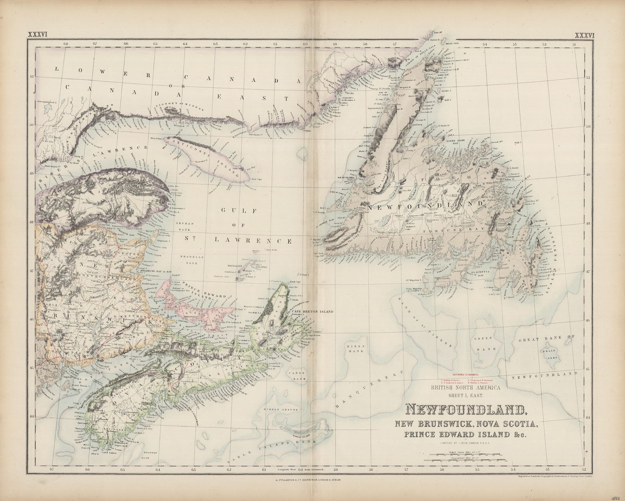 R3065  Fullarton, Archibald: British North America sheet I. East. Newfoundland, New Brunswick, Nova Scotia, Prince Edward Island & c. 1864