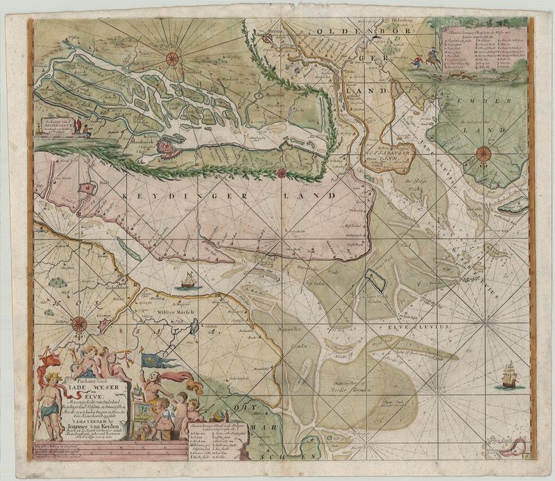 R3083   Keulen, Johannes van: Paskaart vande Jade, Weser en Elve; met een gedeelte van Emderland.   1688