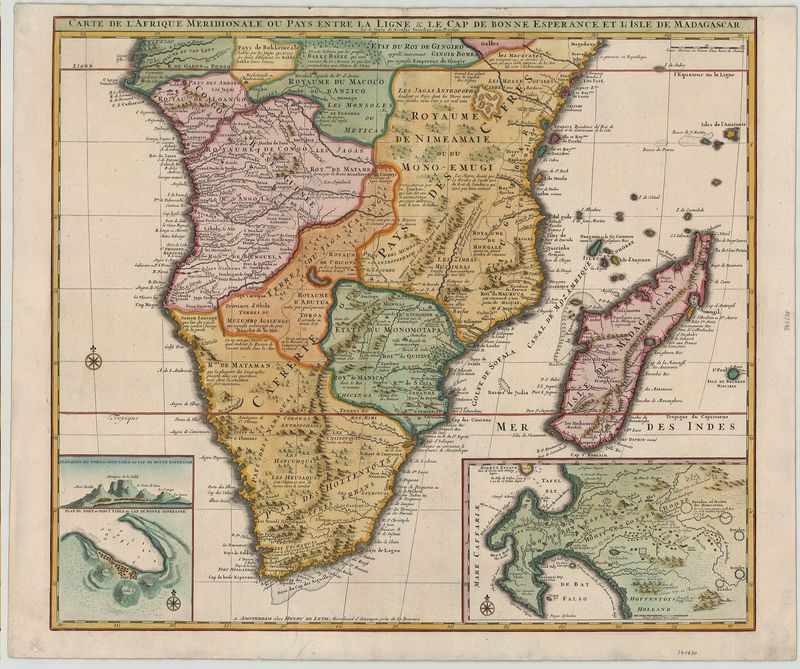 3088   Leth, Henry de: Carte de l´ Afrique Meridionale ou Pays entre la Ligne & le Cap de Bonne Esperance et l´ Isle de Madagascar.  1740