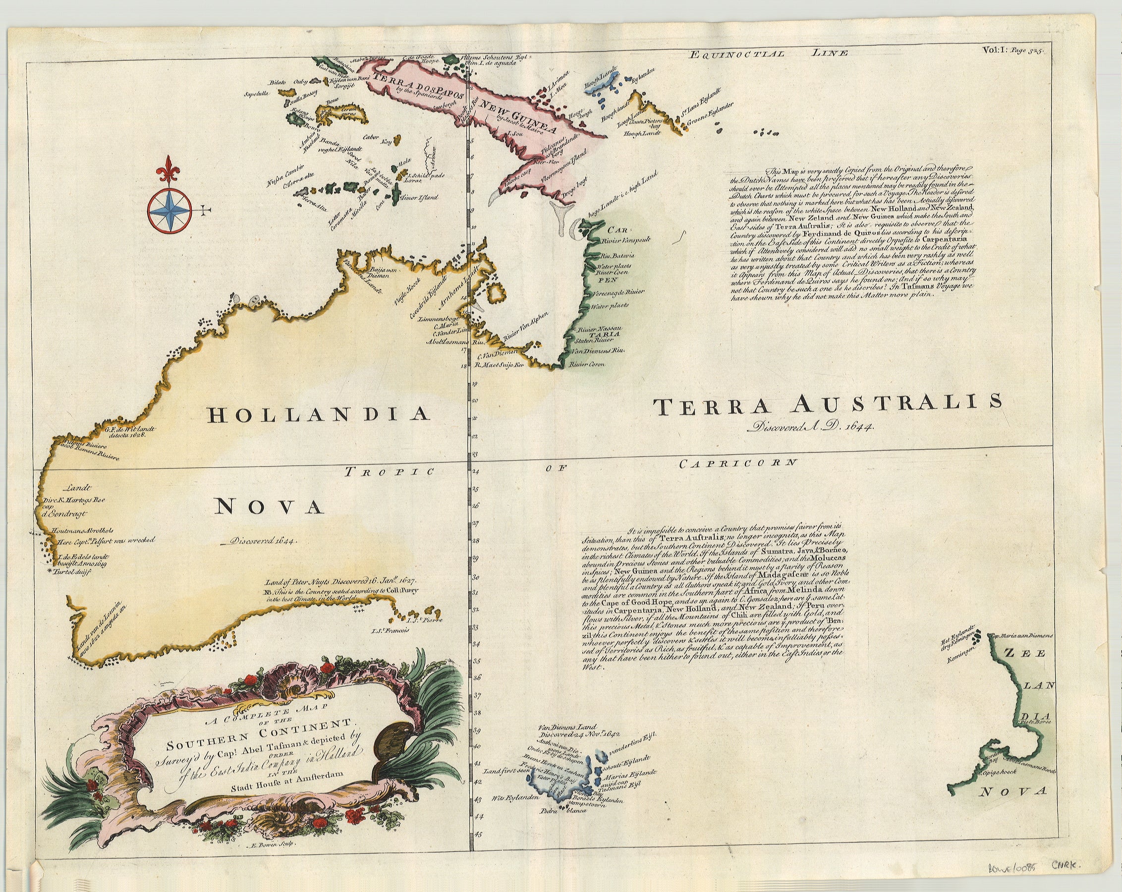 3109  Bowen, Emanuel: A Complete Map of the Southern Continent. Survey´d by Capt. Abel Tasman & depicted by Order of the East India Company in Holland... 1744