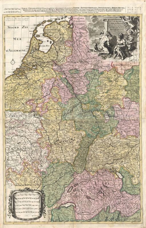 Rheinlauf um das Jahr 1710 von Peter Schenk & Nicolas Sanson