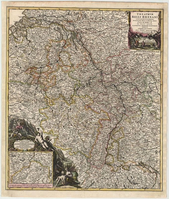 Rheinlauf in der Zeit um 1720 von Johann Baptist Homann