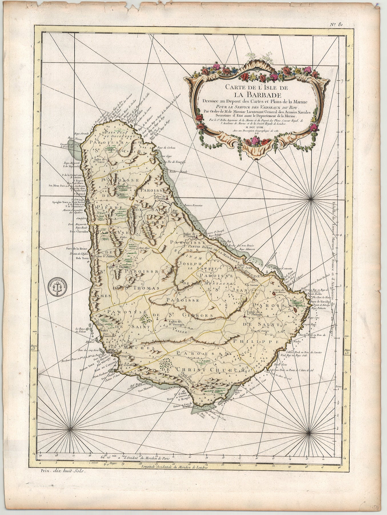 R3131  Bellin, Jaques Nicolas: Carte de l´Isle de la Barbade dressee au Depot des Cartes et Plans de la Marine.  1758