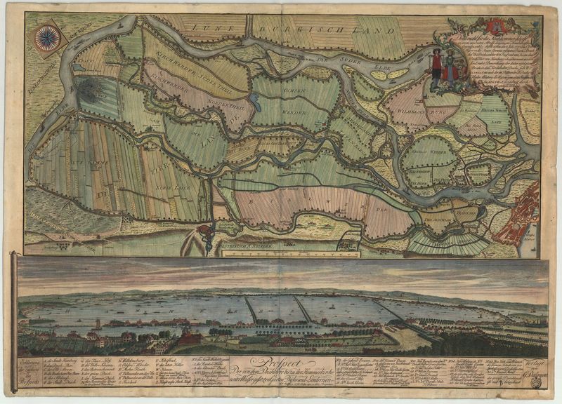 Hochwasserkarte der Vierlande um das Jahr 1771 von Franz Nikolaus Rolffsen