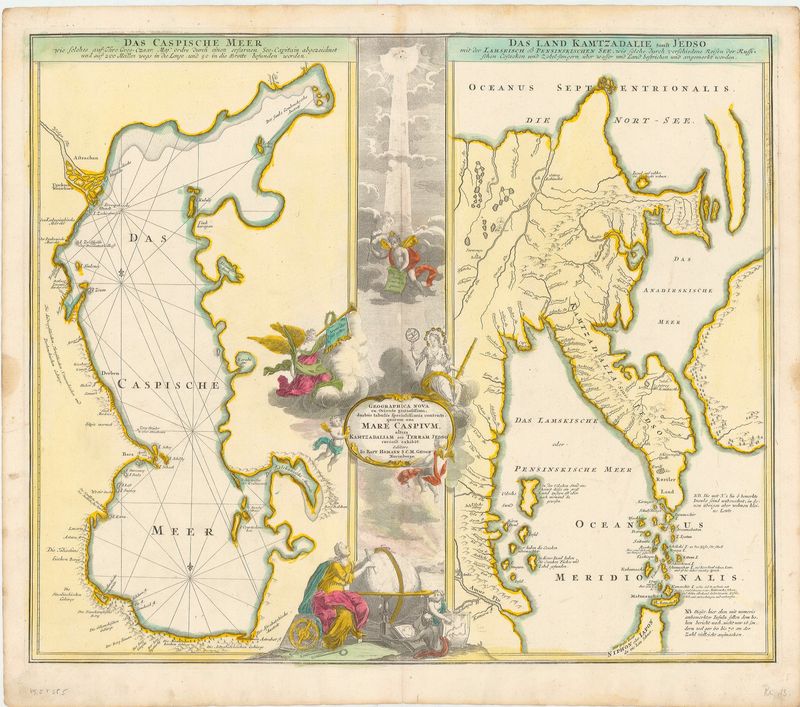 Das Kaspische Meer und Kamtschatka um das Jahr 1730 von Johann Baptist Homann