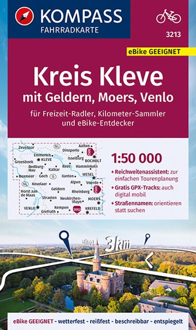 3213 Kreis Kleve mit Geldern, Moers, Venlo 1:50.000 - KOMPASS Fahrradkarte